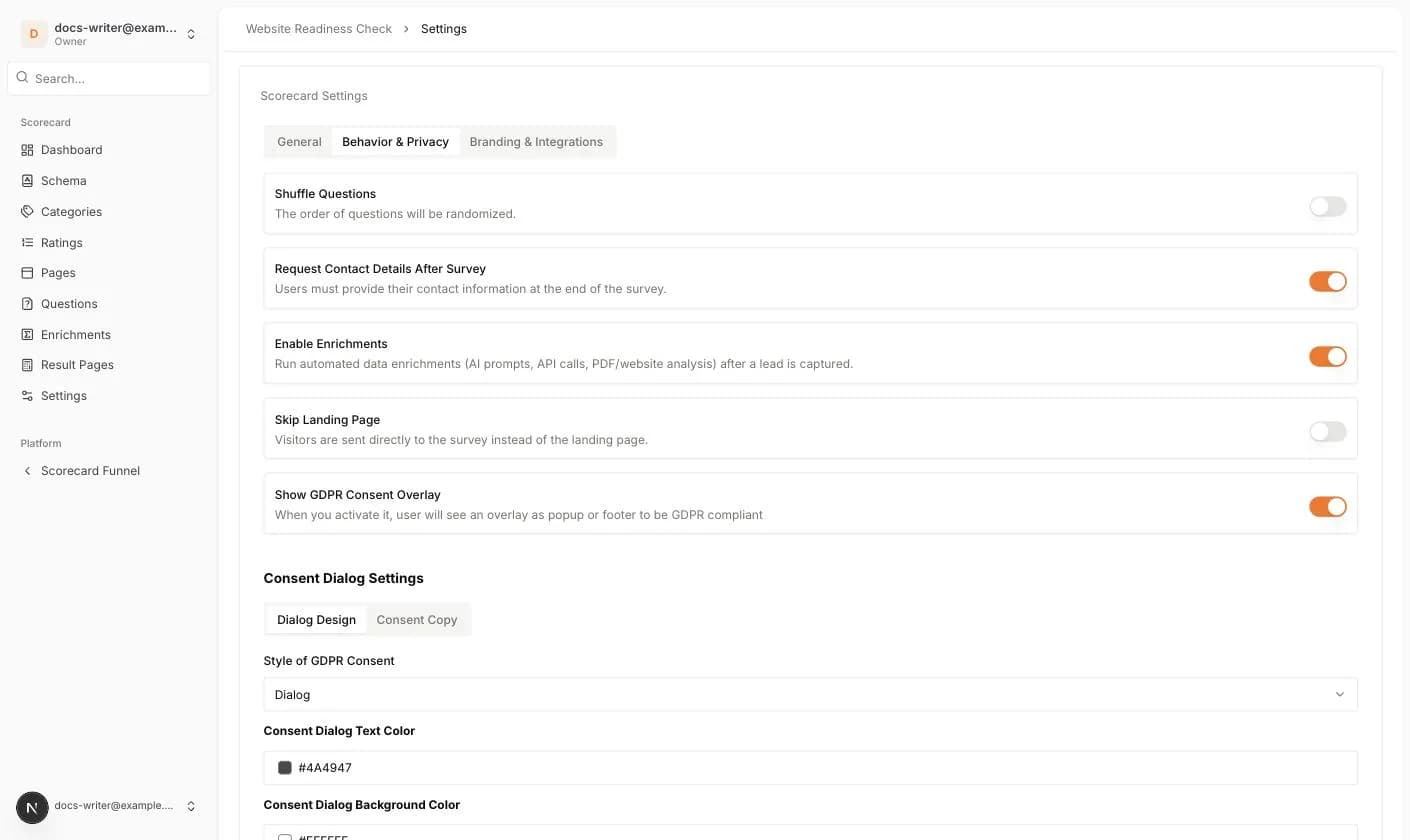 Der Tab Behavior and Privacy mit den Schaltern