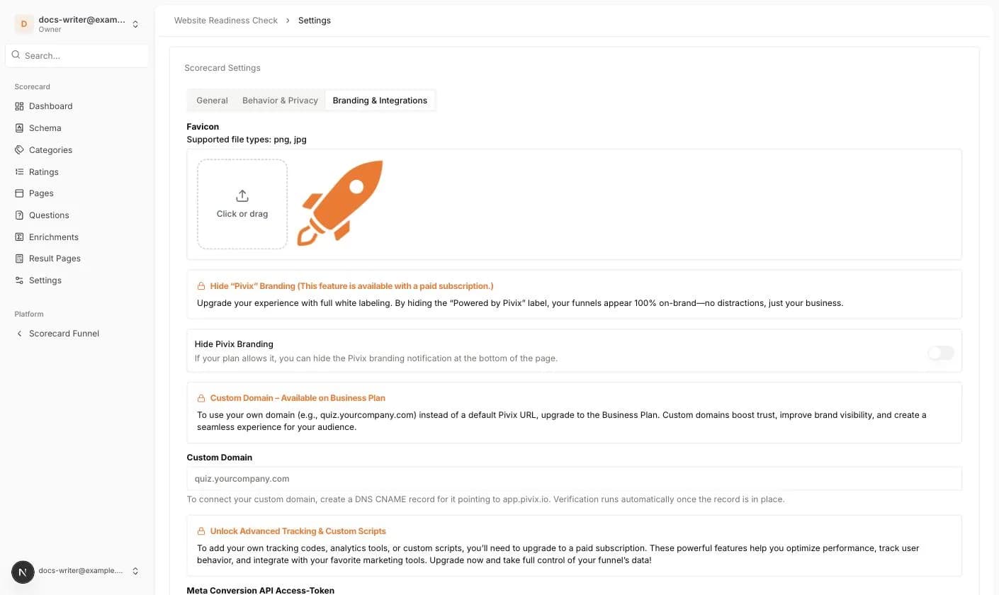 Der Tab Branding and Integrations