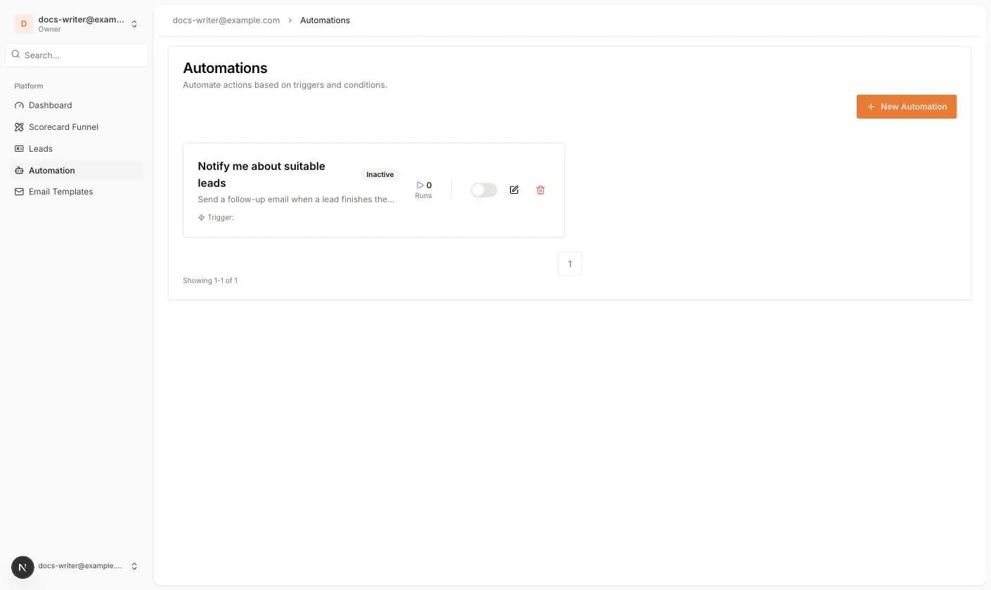 Die Automations-Liste mit einer inaktiven Automatisierung