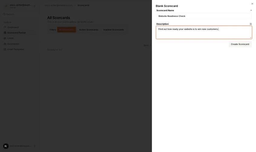 Ad ve açıklama doldurulmuş Blank Scorecard paneli