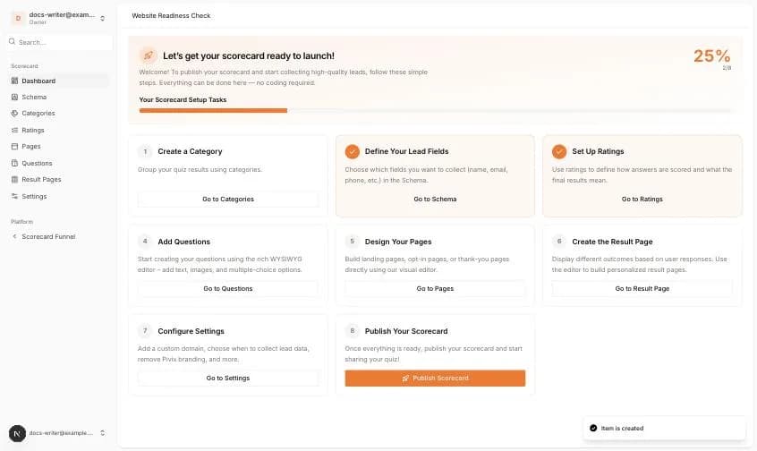 Yüzde 25'teki scorecard panosu kontrol listesi