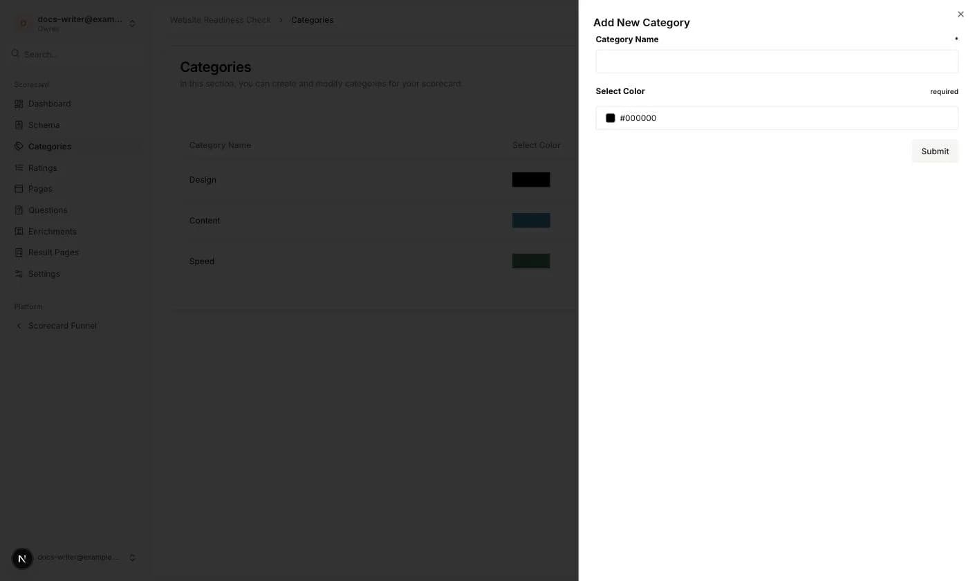 Das Panel Add New Category mit Name und Farbe