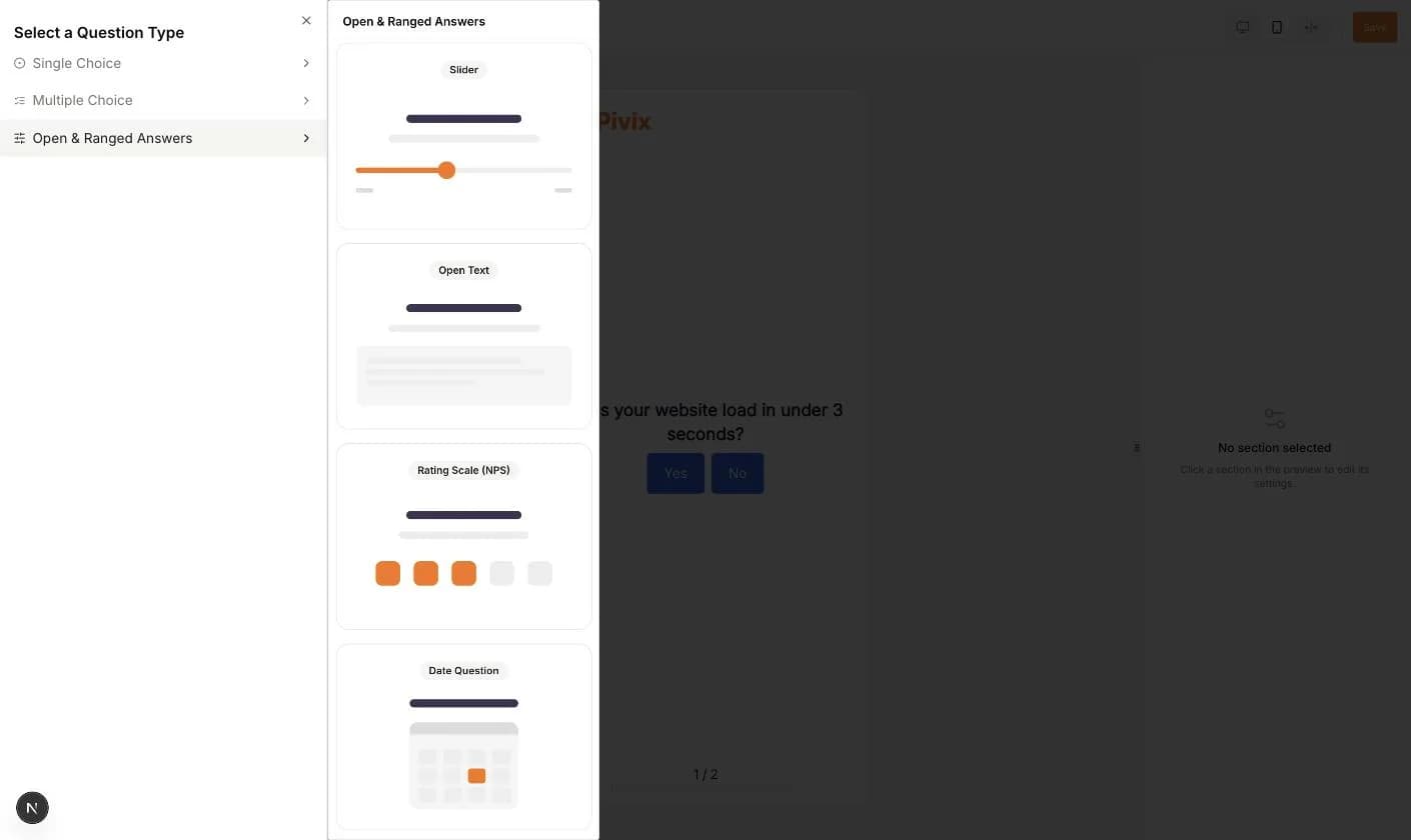 Die Fragetypen unter Open and Ranged