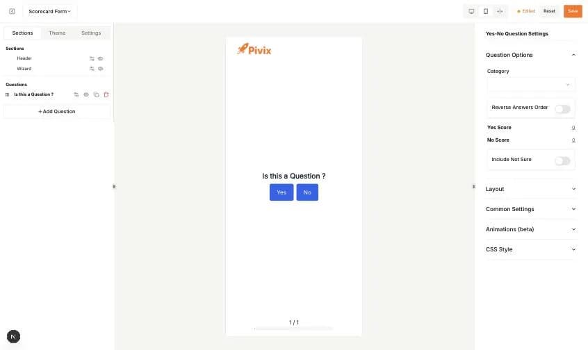 Question Options einer Ja/Nein-Frage