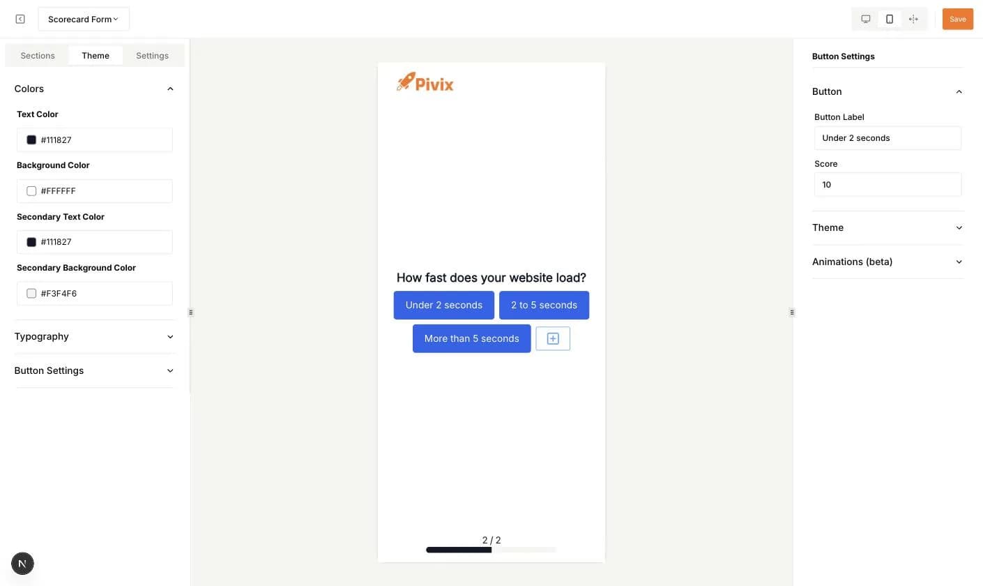 Der Tab Theme mit Farbeinstellungen