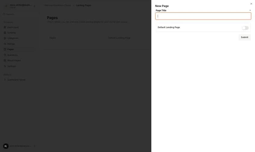 Das Panel New Page mit Page Title und Default Landing Page