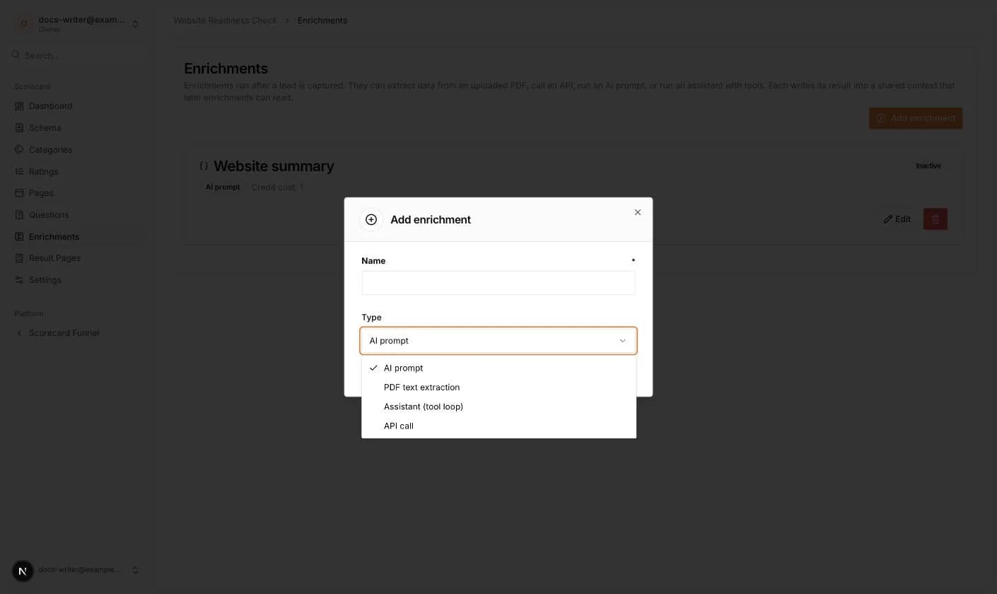 Dört türü gösteren Add enrichment iletişim kutusu