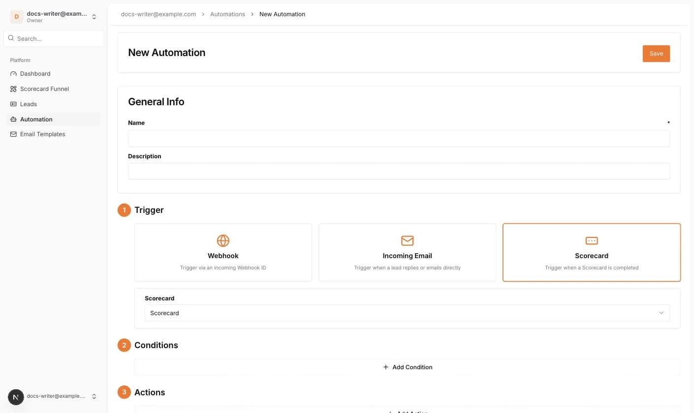 Scorecard seçili ve scorecard açılır listeli Trigger bölümü