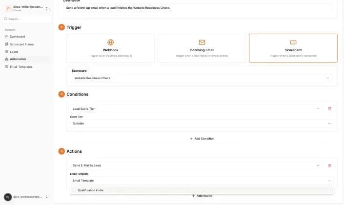 Auswahl einer E-Mail-Vorlage für die Aktion