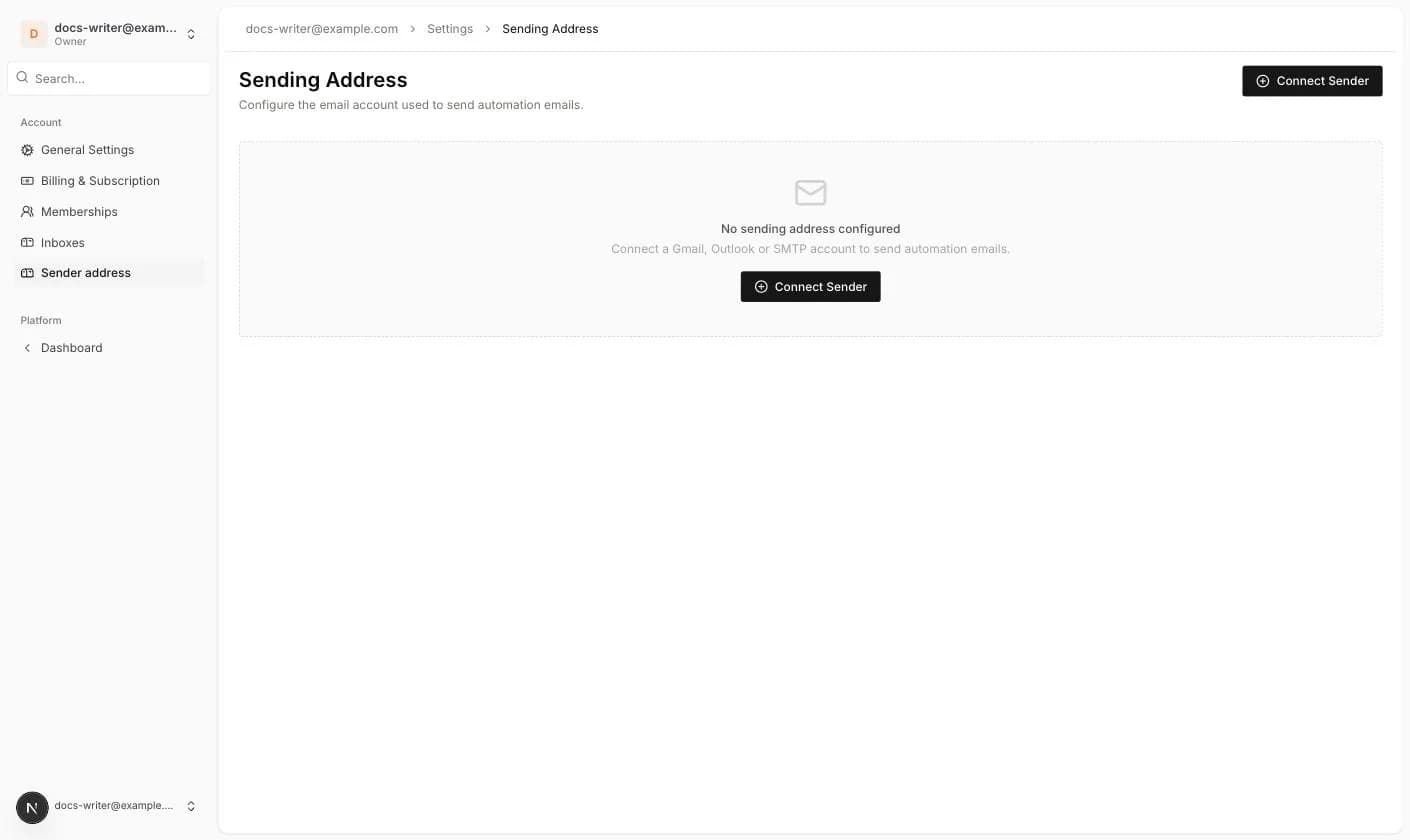 Sending Address sayfası